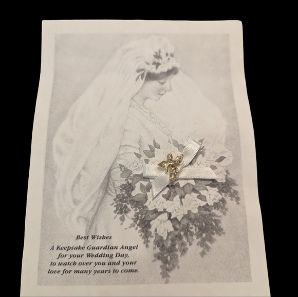 VTG 14k GP Guardians Angel Tack Pin Wedding Photo Card & Envelope #200 - Picture 1 of 13
